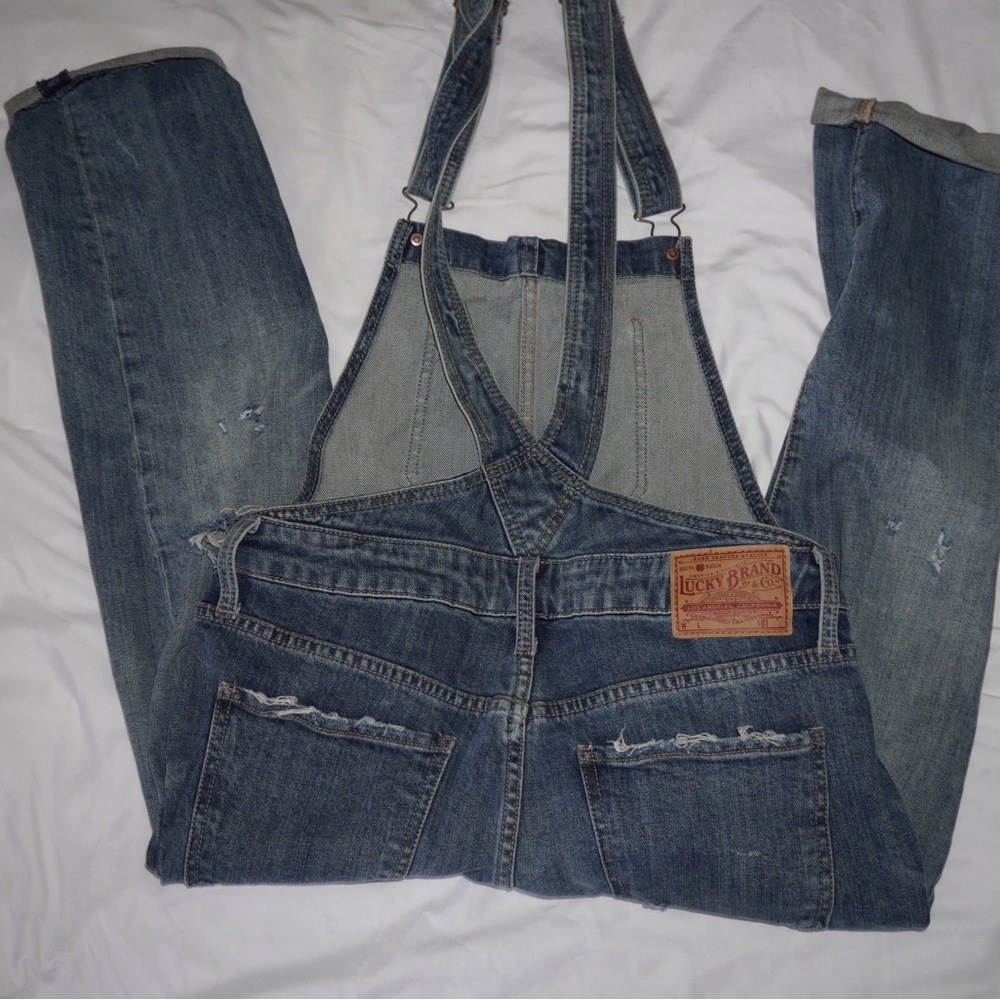 Lucky Brand Women’s Distressed Blue Denim Overalls